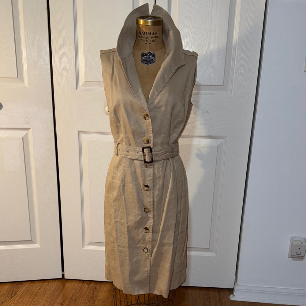Brooks Brothers Beige Belted Midi Dress